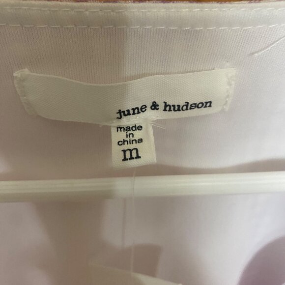 NWT$34.99 June & Hudson Long-Sleeve Wrap Blouse Size M Purple Gingham Stretch Wa - Picture 2 of 12